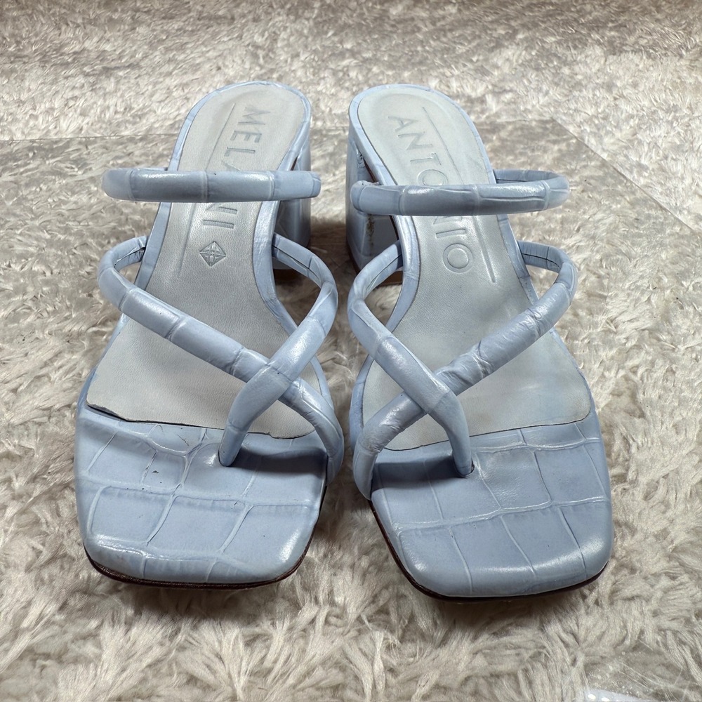 Antonio Melani Heels Women's 5M Light Blue Croc Block Heel Thong Sandals Party - Picture 3 of 13